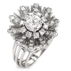 Vintage Diamond Floral Motif Platinum 18K Cocktail Engagement Ring
