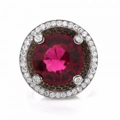 Estate 16.19ct Pink Tourmaline & Diamond Platinum Cocktail Ring
