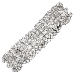 Art Deco Design European Diamond Platinum Wide Link Bracelet