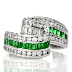Charles Krypell Vintage Emerald Diamond Platinum Wave Band Ring