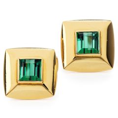 Estate Asscher Cut Tourmaline Yellow Gold Men Cufflinks