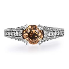 Estate Fancy Brown Yellow Diamond White Gold Engagement Rin