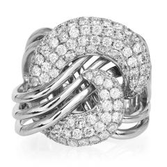 1.98cts Diamond Pave 18K White Gold Cluster Crossover Modern Ring