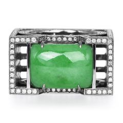 YEWN Designer Diamond Green Jade 18K Gold Chinese Lattice Cocktail Ring