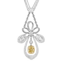 Estate 6.50 Carats Fancy Yellow Diamond 18K Gold Flower Bow Dangle Pendant Necklace
