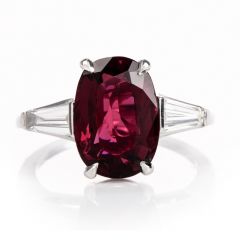 Classic Oval Ruby Baguette Diamond Platinum Ring