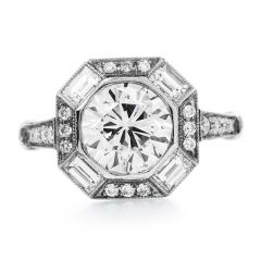 Art Deco  Round cut Diamond Platinum Engagement Ring