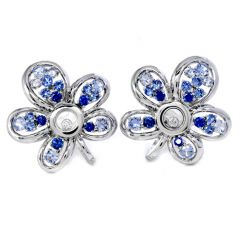 Chopard Happy Diamond Blue Sapphire 18K Gold Flower Clip Earrings & Necklace Set