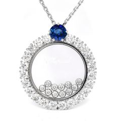 Chopard Happy Diamonds Blue Sapphire 18K Gold 3.37ct Circle Pendant Necklace