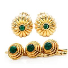 Emerald 18K Gold Tuxedo Set Cabochon 1980s Pasha Style 