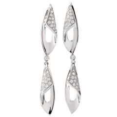 Designer Io Si Modern White Gold Pave DIamond 18K Dangling Earrings
