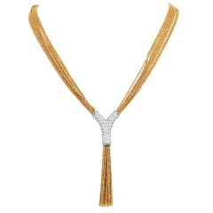 Yuri Ichihashi 4.41ct Diamond 18K Yellow Gold Platinum Multi-Strand Woven Y Necklace