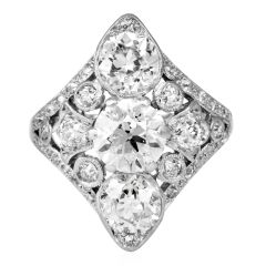 Art Deco Old European Cut 3.35 Carat Diamond Platinum Navette Ring