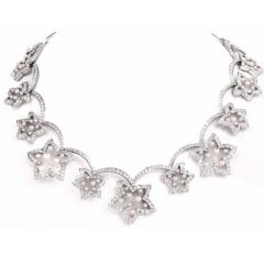 Vintage 22.87ct Diamond French Pearl Flower Petal 18k Gold Necklace Choker