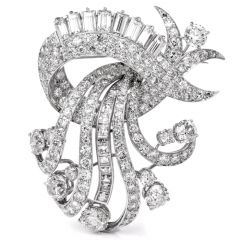 Vintage 1950's 18.00cts Diamond Brooch Platinum Pin