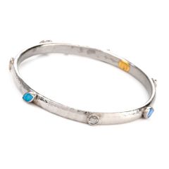 Vintage Gurhan Diamond Opal Platinum Stackable Bangle Bracelet