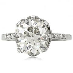 Antique Cushion 4.06cts Diamond Platinum Edwardian Design Engagement Ring