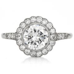 Estate Classic Deco 1.26ct Diamond Platinum Halo Engagement Ring