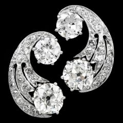 Vintage Old European Cut Diamond Platinum Crescent Stud Earrings