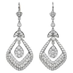 Estate Deco  Diamond Platinum Greek Design Dangle Drop Earrings