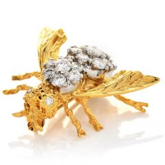Vintage Diamond Bee 18K Gold Cluster Animal Brooch Pin