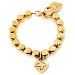 Estate Tiffany & Co. 18K Yellow Gold "Return to Tiffany" Heart Tag Bead Bracelet
