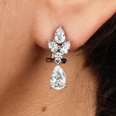 Estate Pear Cut Diamond Platinum Diamond Cluster Dangle Drop Earrings