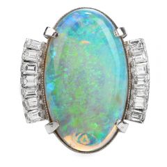 GIA Estate White Opal Diamond Platinum Cocktail Ring 