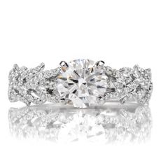 GIA Hidalgo Round Diamond 18K Gold Feather Band Engagement Ring