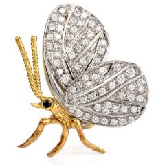 Vintage Butterfly Diamond Platinum !8k Gold Pin