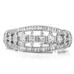 Vintage 16.95ct Marquise Diamond Platinum Gold Cuff Bangle Bracelet