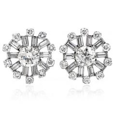 Vintage 6.25 carats European Cut Diamond Platinum Round Stud Earrings