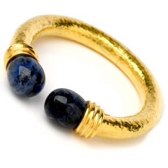 Antique LALAOUNIS Sodalite 22K Gold Textured Cuff Bracelet