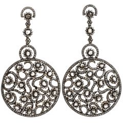 Estate Diamond 14K Gold Large Rose Cut Drop Dangle Earrings