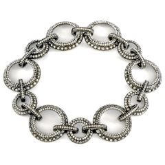 Estate Diamond 18K Gold Circle Chain Link Bracelet