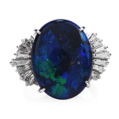 Estate GIA Certified Black Opal Diamond Platinum Cocktail Ring