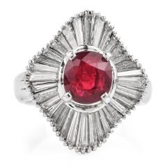 Estate GIA Ruby 3.91ct Diamond Platinum Elegant Ballerina Ring