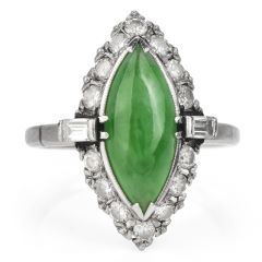 Vintage GIA Apple Green Jade 2.80ct Diamond Platinum Ring