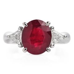 Estate GIA 4.09cts Ruby Diamond Platinum Three Stone cocktail Ring