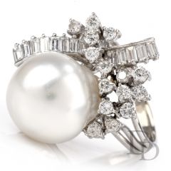 Vintage 1.51cts Diamond Pearl 14K Cocktail RIng