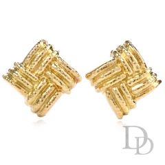 Nuovi Gioielli Italian Large Criss Cross 18K Omega Clip Earrings