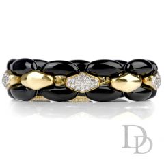 Estate Diamond Onyx 18K Gold Panther-Link Bracelet-Dover Jewelry