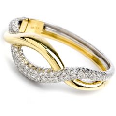 Estate High polish Dimaond 18k Yellow White Bangle Bracelet