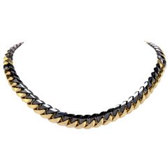 1980's Heavy 18K Black & Yellow Gold Curb Link Chain Necklace