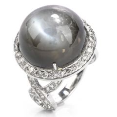 Estate Cabochon Moonstone Diamond 18K Gold Cocktail Ring