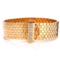 Vintage Retro French 18k Gold Fish Pattern1950's wide Bracelet
