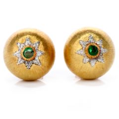 Buccellati 18k Yellow Gold Emerald Dome Shape Button Earrings