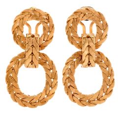 Buccellati Vintage 1950s Door Knocker Laurel Wreath 18K Gold Omega Back Earrings