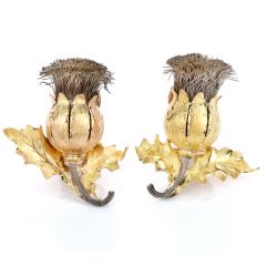 Buccellati Vintage Thistle Flower 18K Gold & Silver Clip Back Earrings