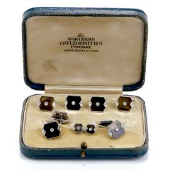 Vintage Diamond Onyx Brown Quartz Tuxedo Cufflink Button Set